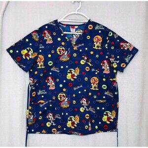 Disney Mickie & Minnie Mouse Scrub Top With Pockets Halloween Scrub Top Size LG